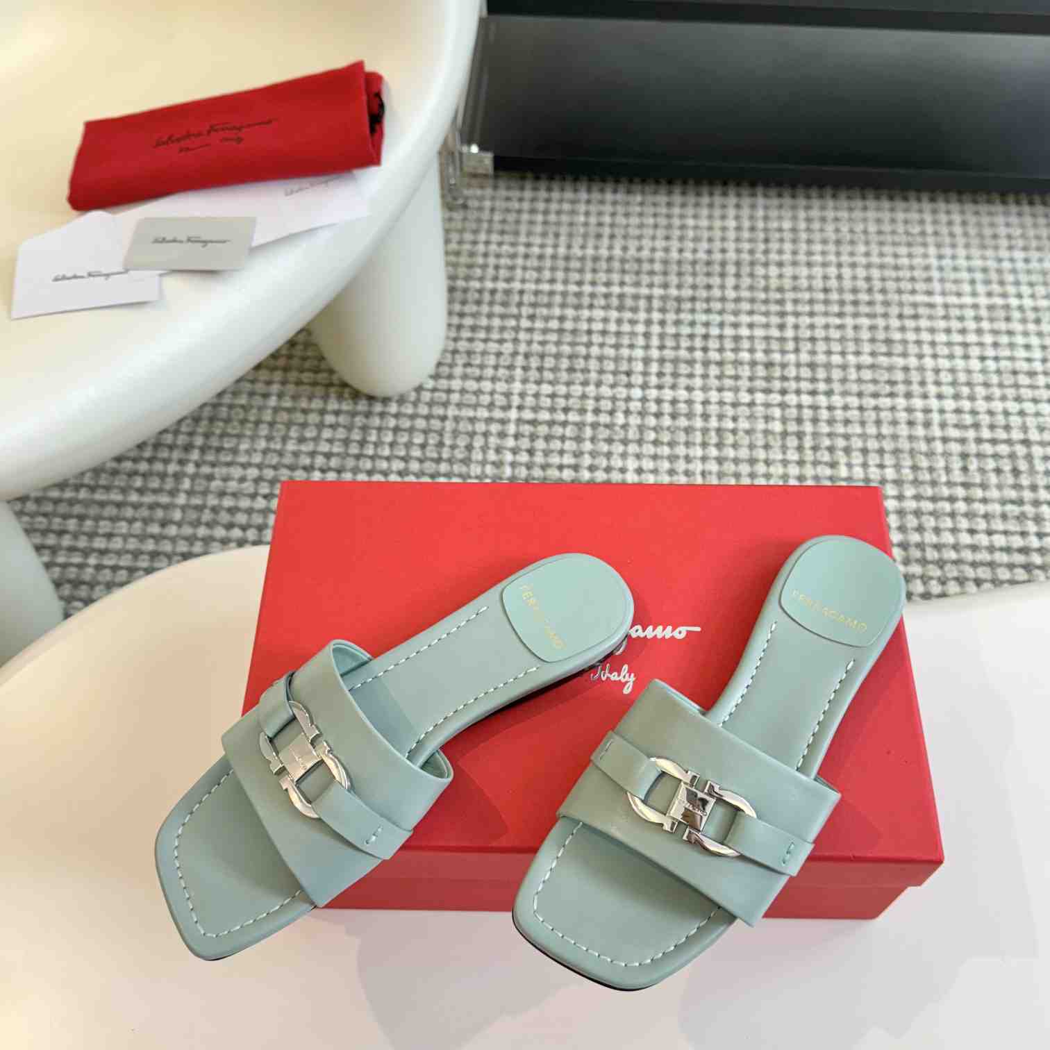 Ferragamo Women's Flat Slide With Gancini Ornament - DopestKickz