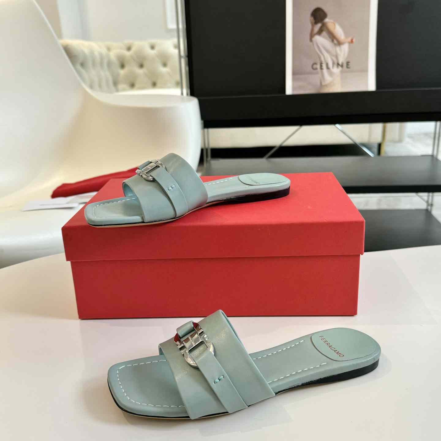 Ferragamo Women's Flat Slide With Gancini Ornament - DopestKickz