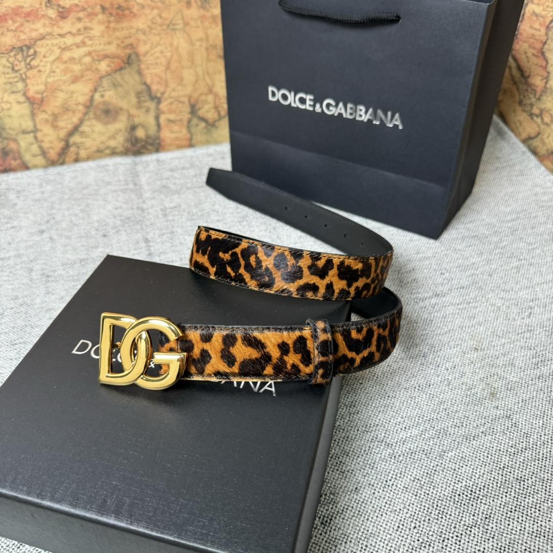 Dolce & Gabbana KiM Dolce & Gabbana Leopard-print Glossy Calfskin Belt With DG Logo - DopestKickz