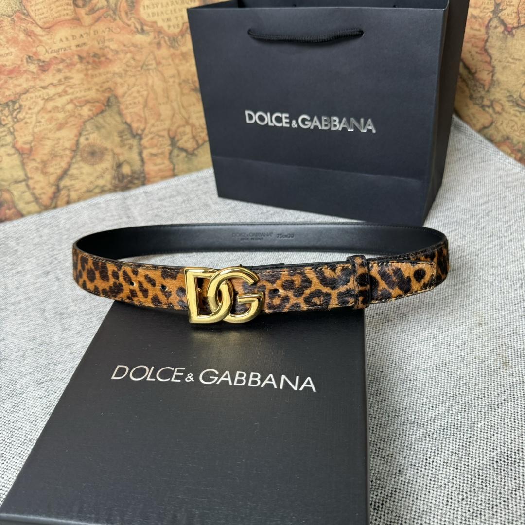 Dolce & Gabbana KiM Dolce & Gabbana Leopard-print Glossy Calfskin Belt With DG Logo - DopestKickz