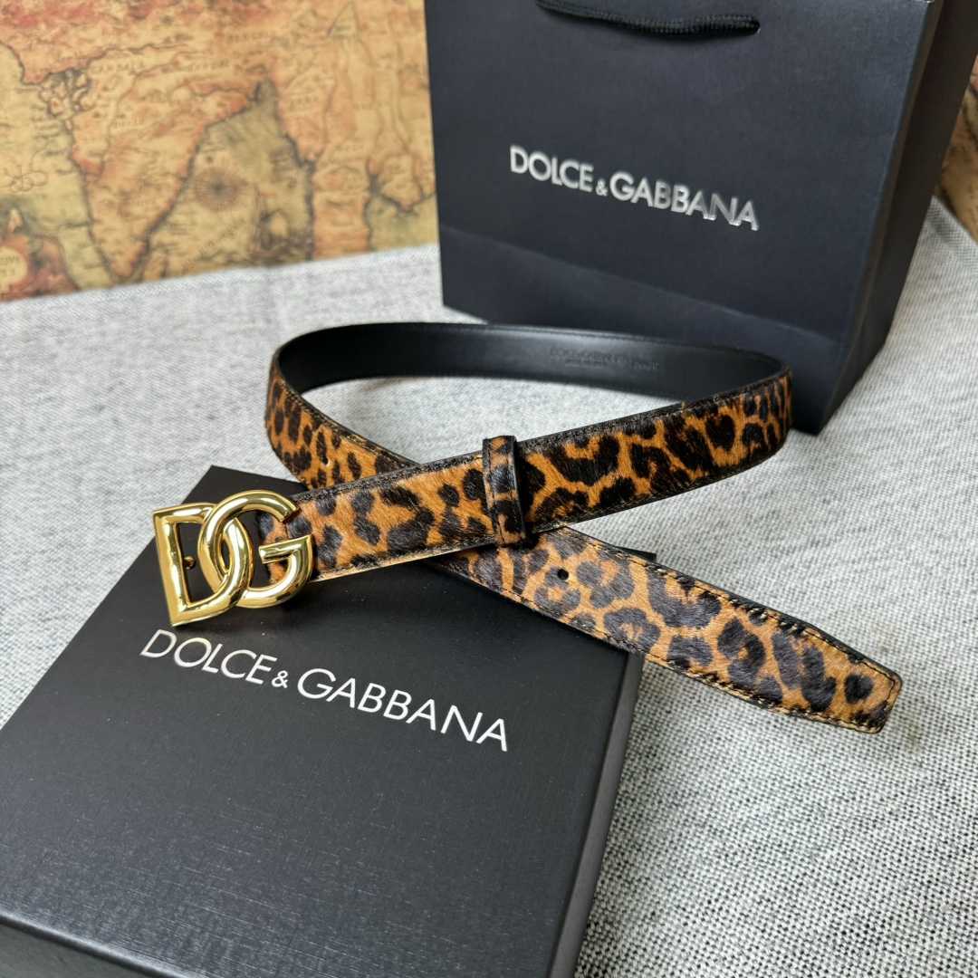 Dolce & Gabbana KiM Dolce & Gabbana Leopard-print Glossy Calfskin Belt With DG Logo - DopestKickz