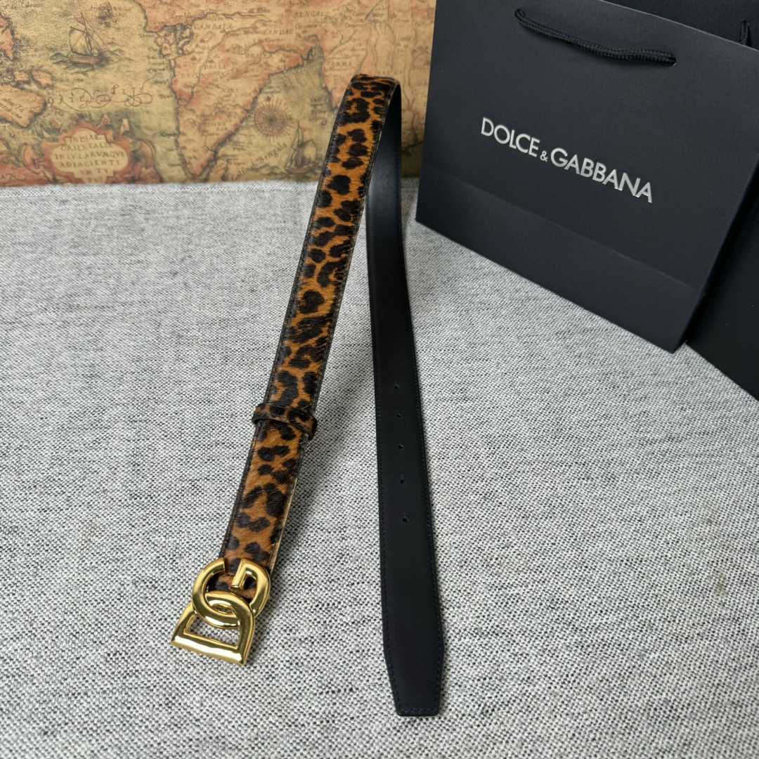 Dolce & Gabbana KiM Dolce & Gabbana Leopard-print Glossy Calfskin Belt With DG Logo - DopestKickz