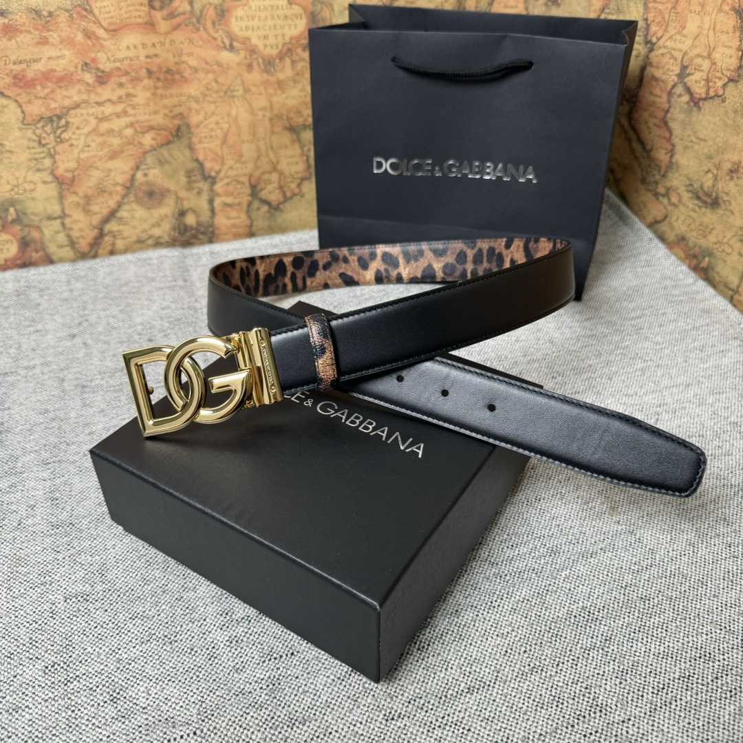 Dolce & Gabbana KiM Dolce & Gabbana Leopard-print Glossy Calfskin Belt With DG Logo - DopestKickz