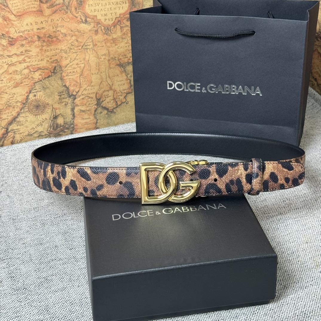 Dolce & Gabbana KiM Dolce & Gabbana Leopard-print Glossy Calfskin Belt With DG Logo - DopestKickz