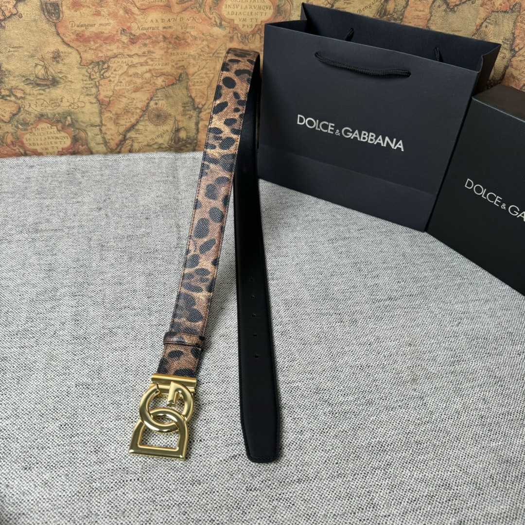 Dolce & Gabbana KiM Dolce & Gabbana Leopard-print Glossy Calfskin Belt With DG Logo - DopestKickz