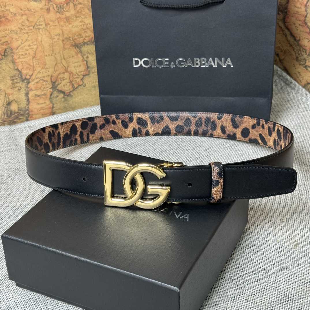 Dolce & Gabbana KiM Dolce & Gabbana Leopard-print Glossy Calfskin Belt With DG Logo - DopestKickz