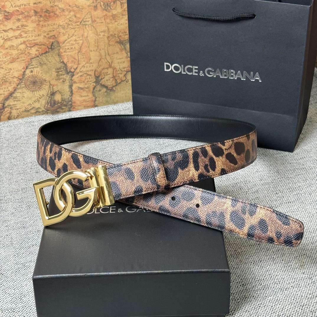 Dolce & Gabbana KiM Dolce & Gabbana Leopard-print Glossy Calfskin Belt With DG Logo - DopestKickz