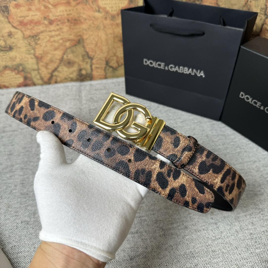 Dolce & Gabbana KiM Dolce & Gabbana Leopard-print Glossy Calfskin Belt With DG Logo - DopestKickz