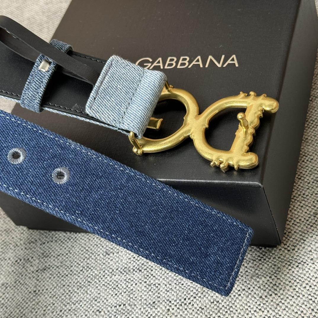 Dolce & Gabbana Denim Patchwork Belt With Baroque DG Buckle - DopestKickz