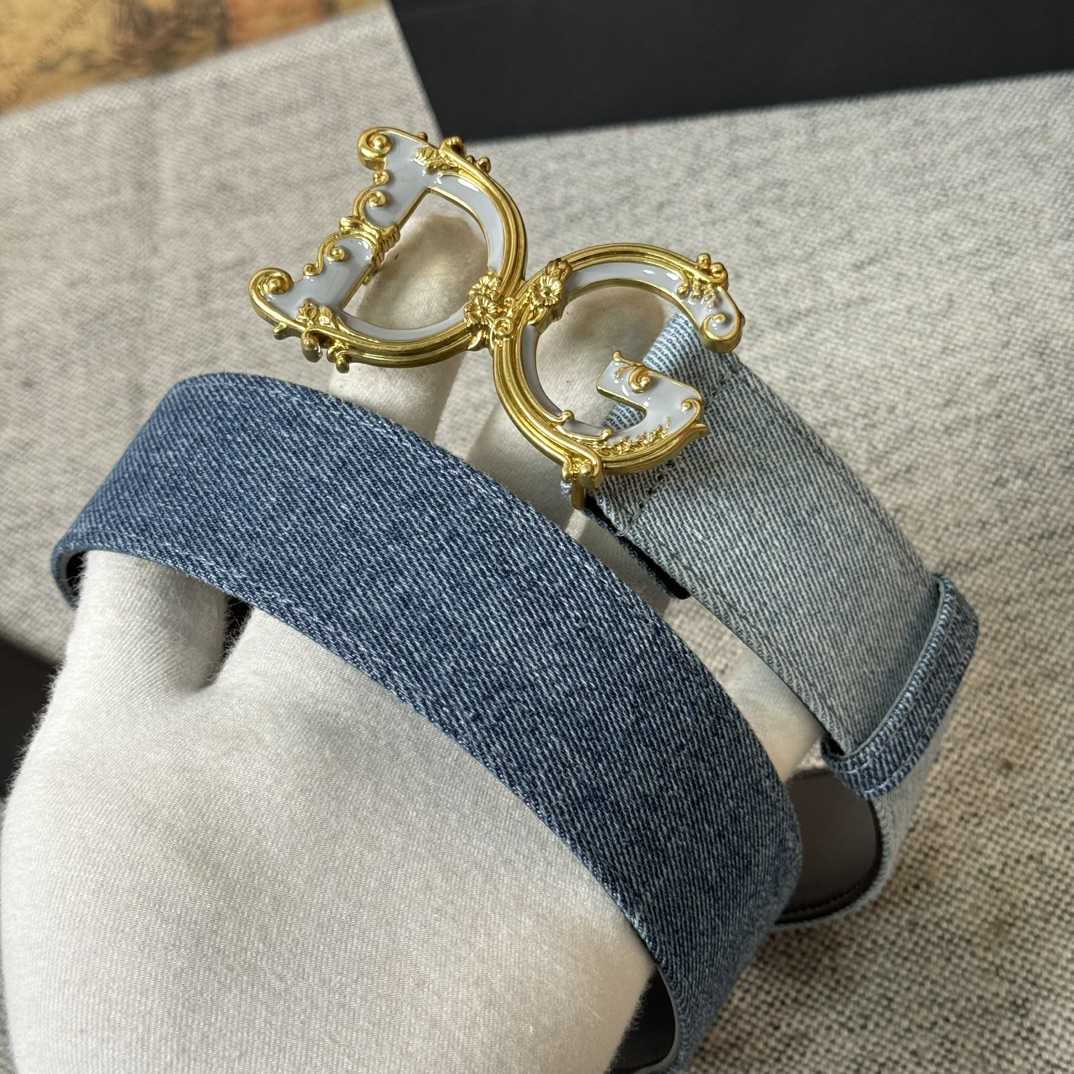 Dolce & Gabbana Denim Patchwork Belt With Baroque DG Buckle - DopestKickz