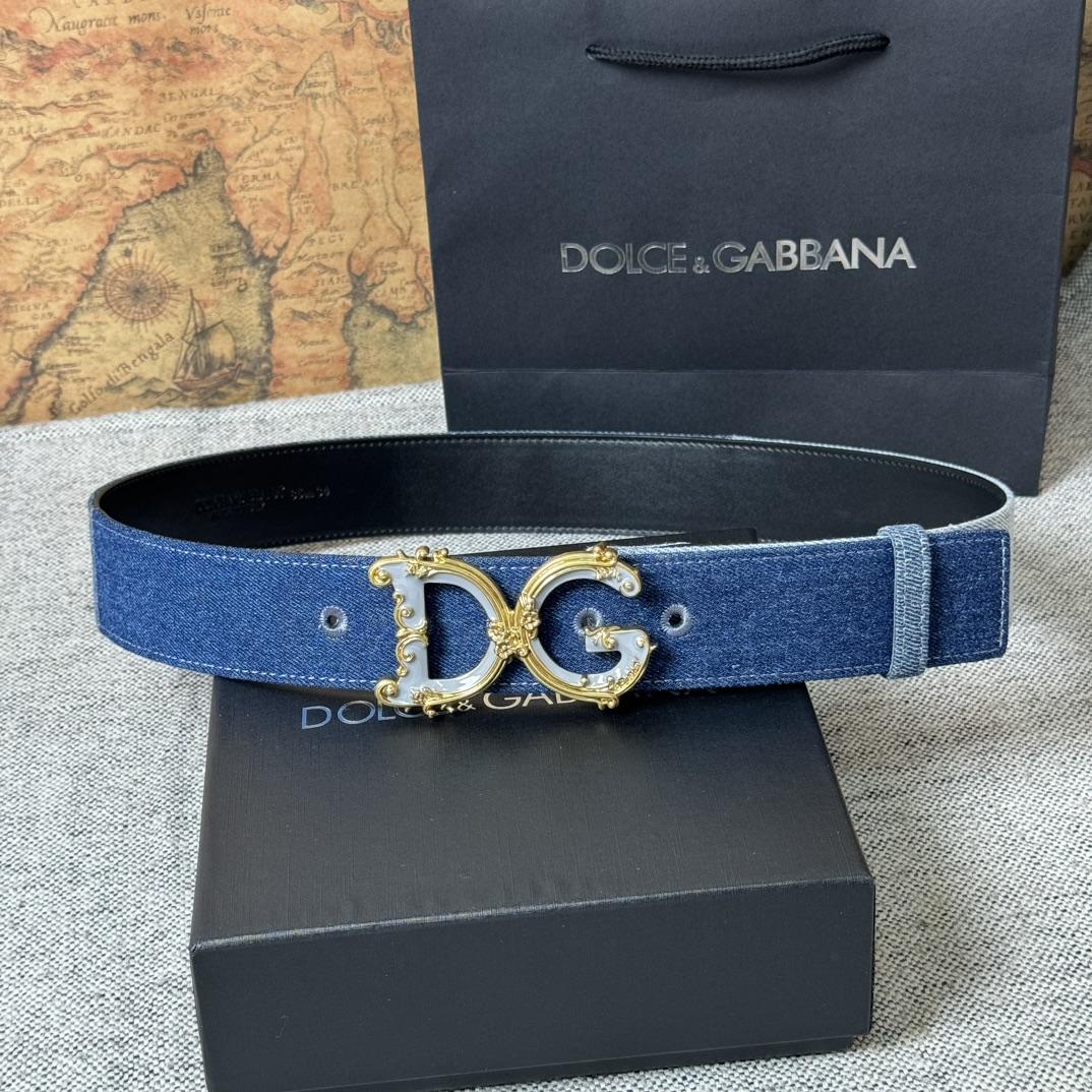 Dolce & Gabbana Denim Patchwork Belt With Baroque DG Buckle - DopestKickz