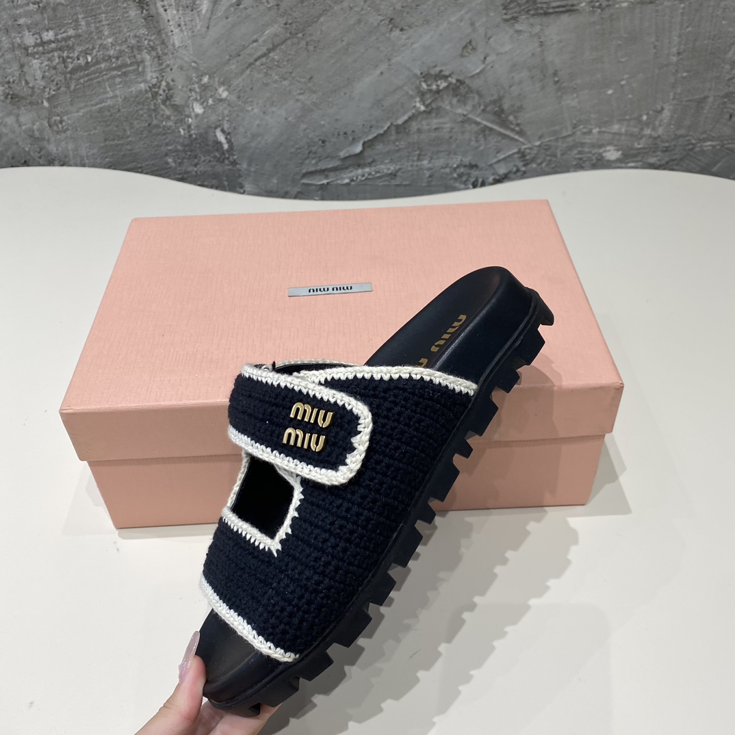 Miu Miu Crochet Knit Slides - DopestKickz