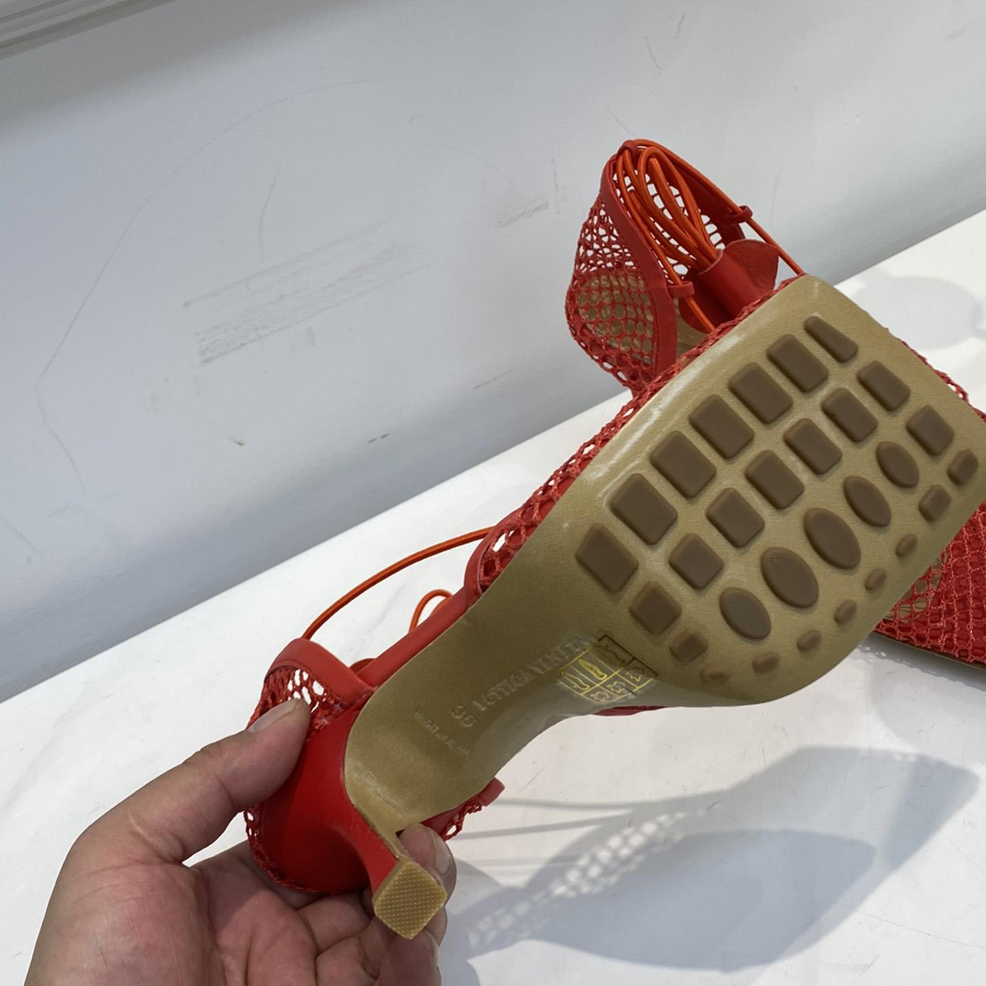 Bottega Veneta Red Mesh Square Toe Ankle Wrap Sandals - DopestKickz