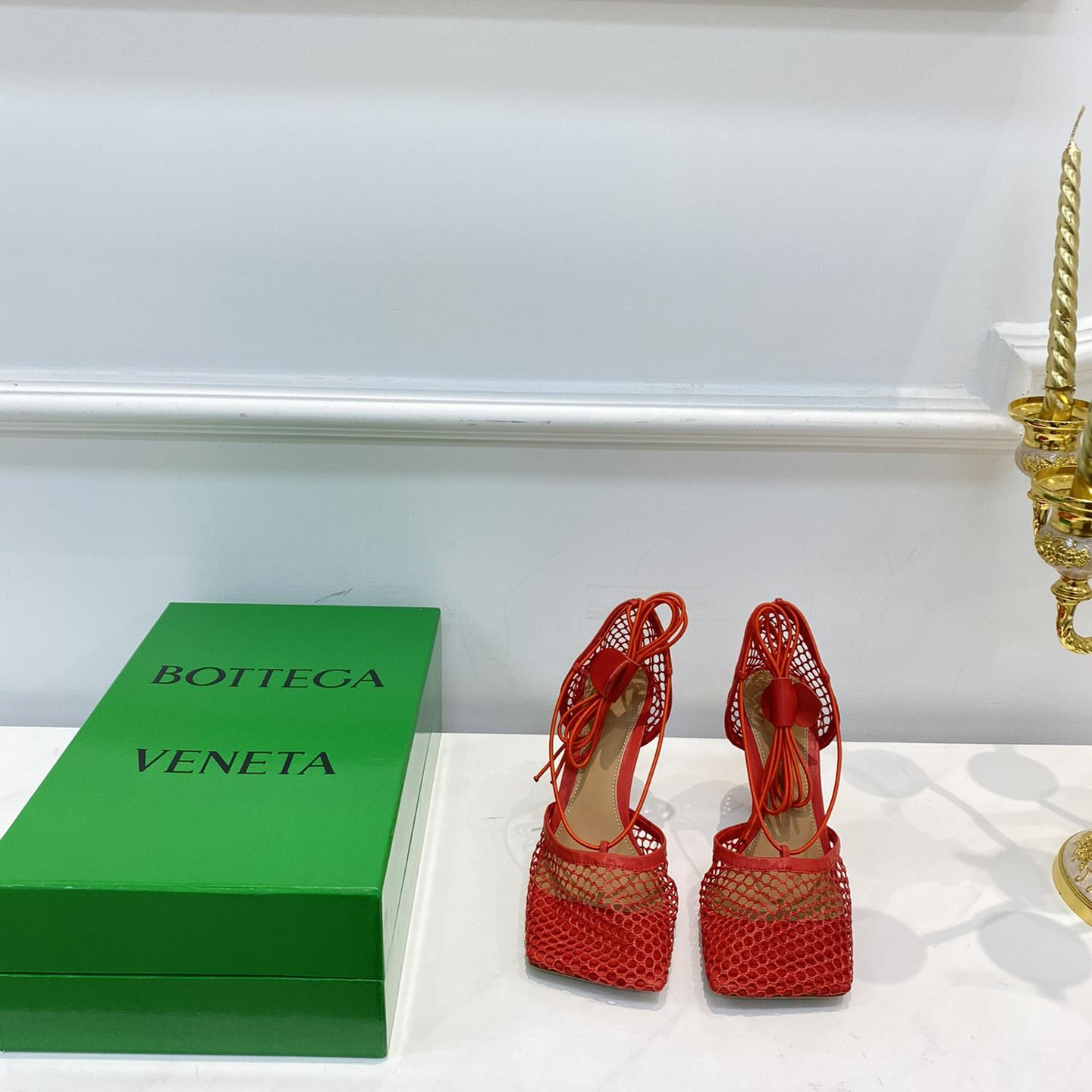 Bottega Veneta Red Mesh Square Toe Ankle Wrap Sandals - DopestKickz