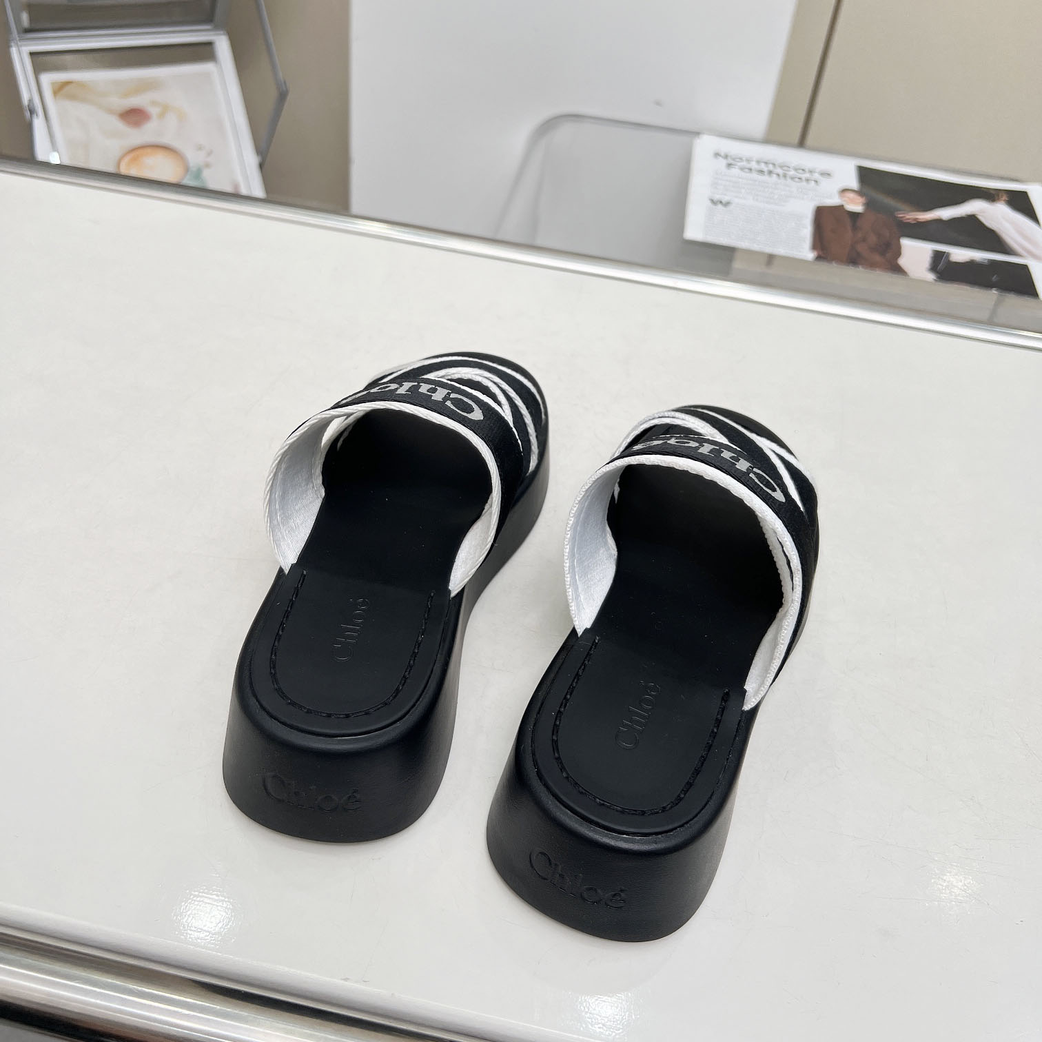 Chloe Women's Black Mila Logo Flatform Slides - DopestKickz