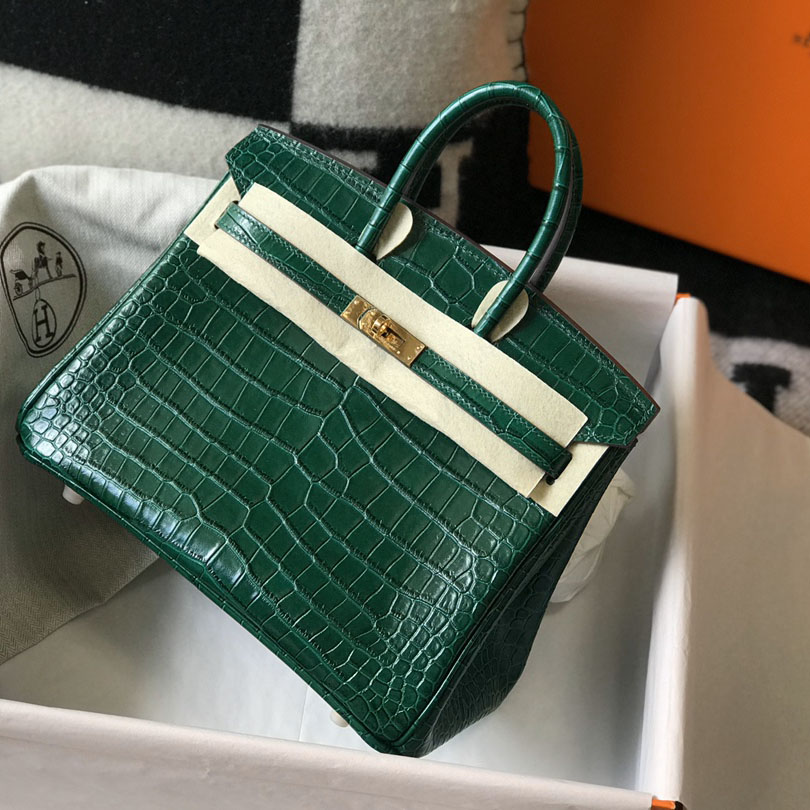 Hermes Birkin 25 Emeraude Porosus Lisse Shiny Gold Hardware (25-20-13cm) - DopestKickz