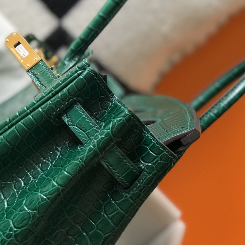 Hermes Birkin 25 Emeraude Porosus Lisse Shiny Gold Hardware (25-20-13cm) - DopestKickz