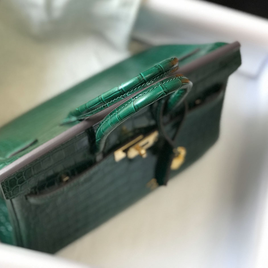 Hermes Birkin 25 Emeraude Porosus Lisse Shiny Gold Hardware (25-20-13cm) - DopestKickz