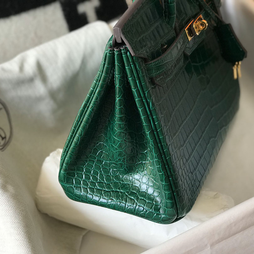 Hermes Birkin 25 Emeraude Porosus Lisse Shiny Gold Hardware (25-20-13cm) - DopestKickz