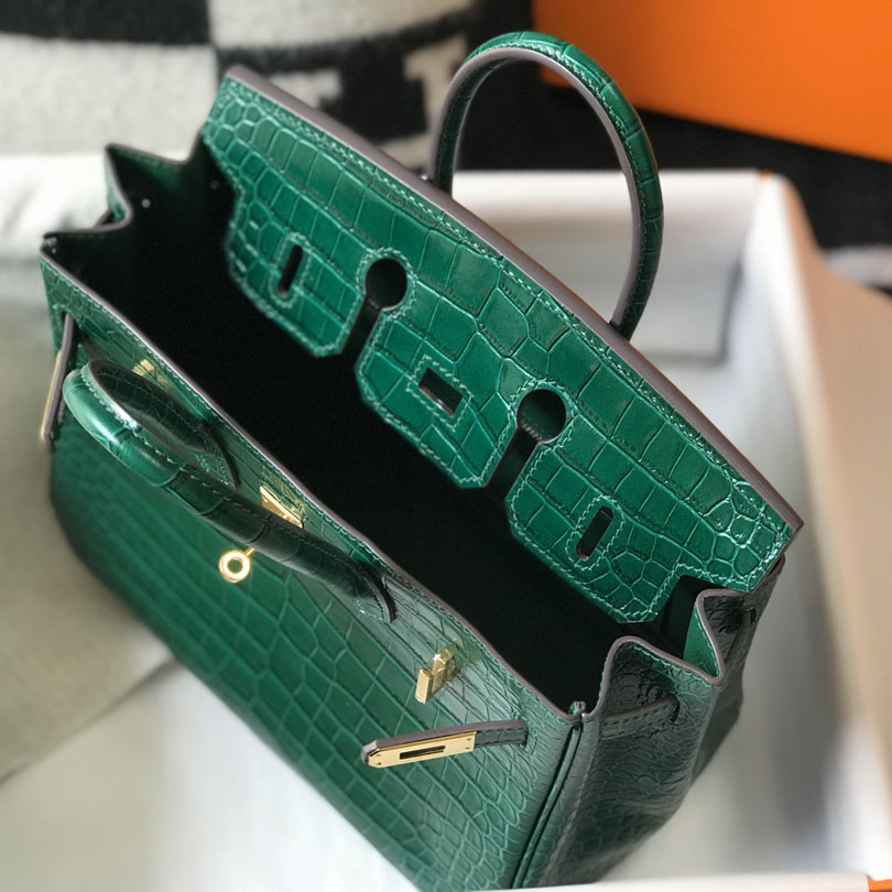 Hermes Birkin 25 Emeraude Porosus Lisse Shiny Gold Hardware (25-20-13cm) - DopestKickz