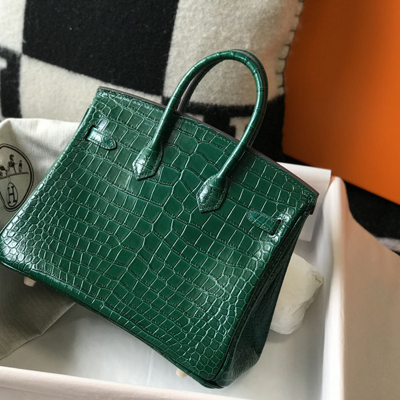 Hermes Birkin 25 Emeraude Porosus Lisse Shiny Gold Hardware (25-20-13cm) - DopestKickz