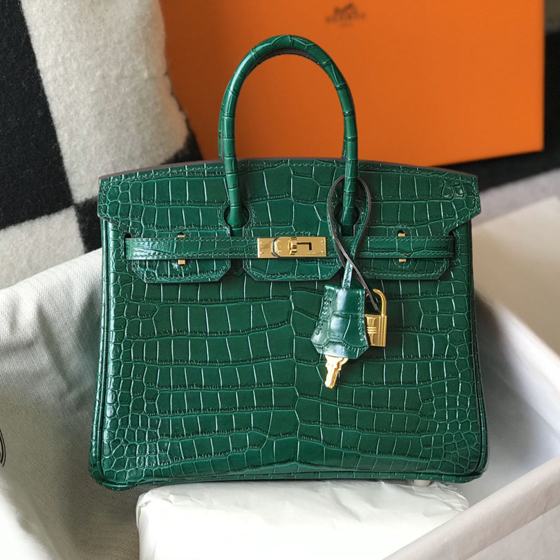 Hermes Birkin 25 Emeraude Porosus Lisse Shiny Gold Hardware (25-20-13cm) - DopestKickz