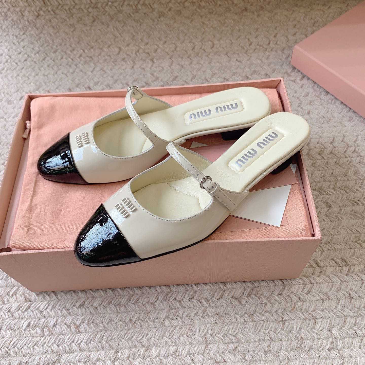 Miu Miu Two-tone Patent Leather Mules - DopestKickz