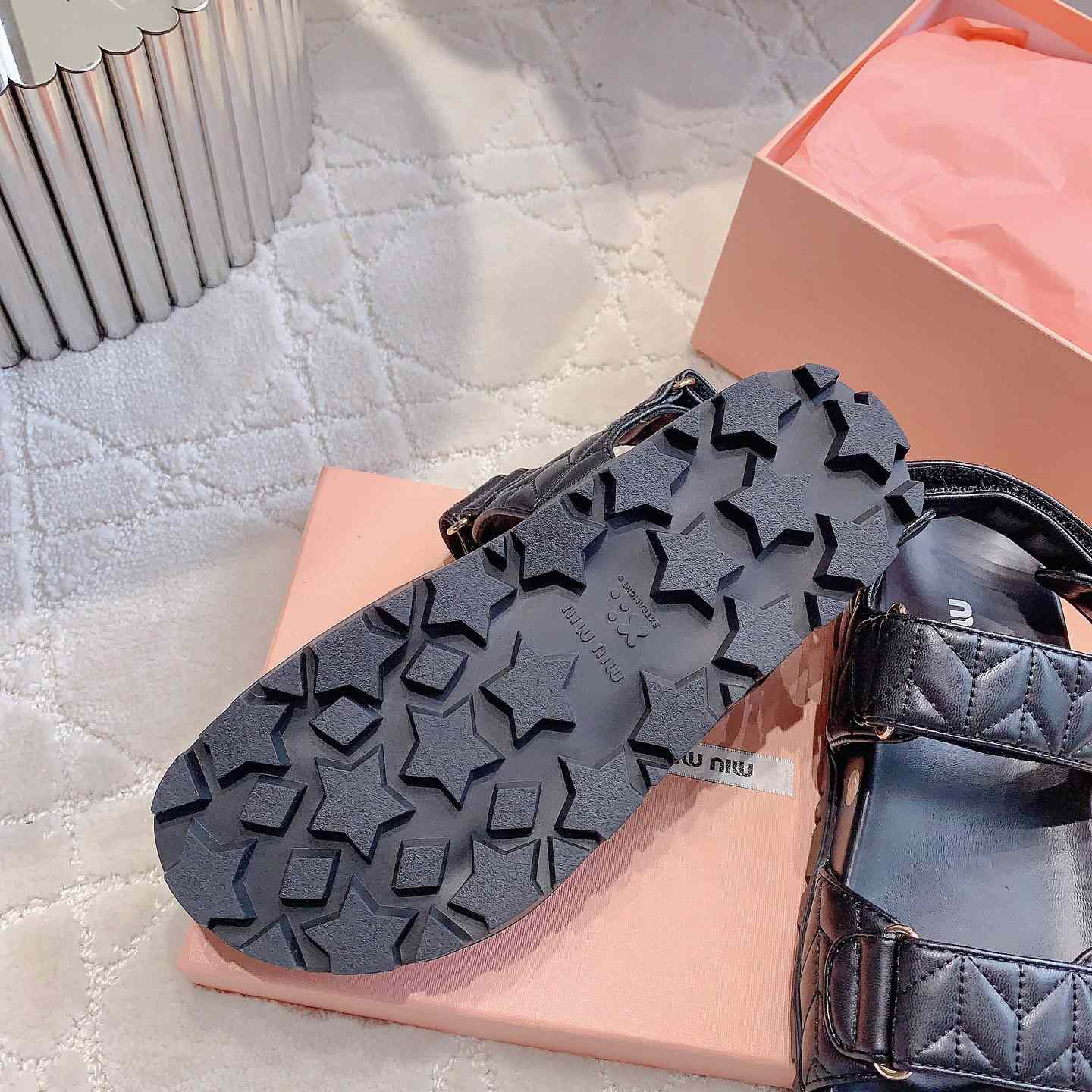 Miu Miu Sporty Matelassé Nappa Leather Sandals - DopestKickz