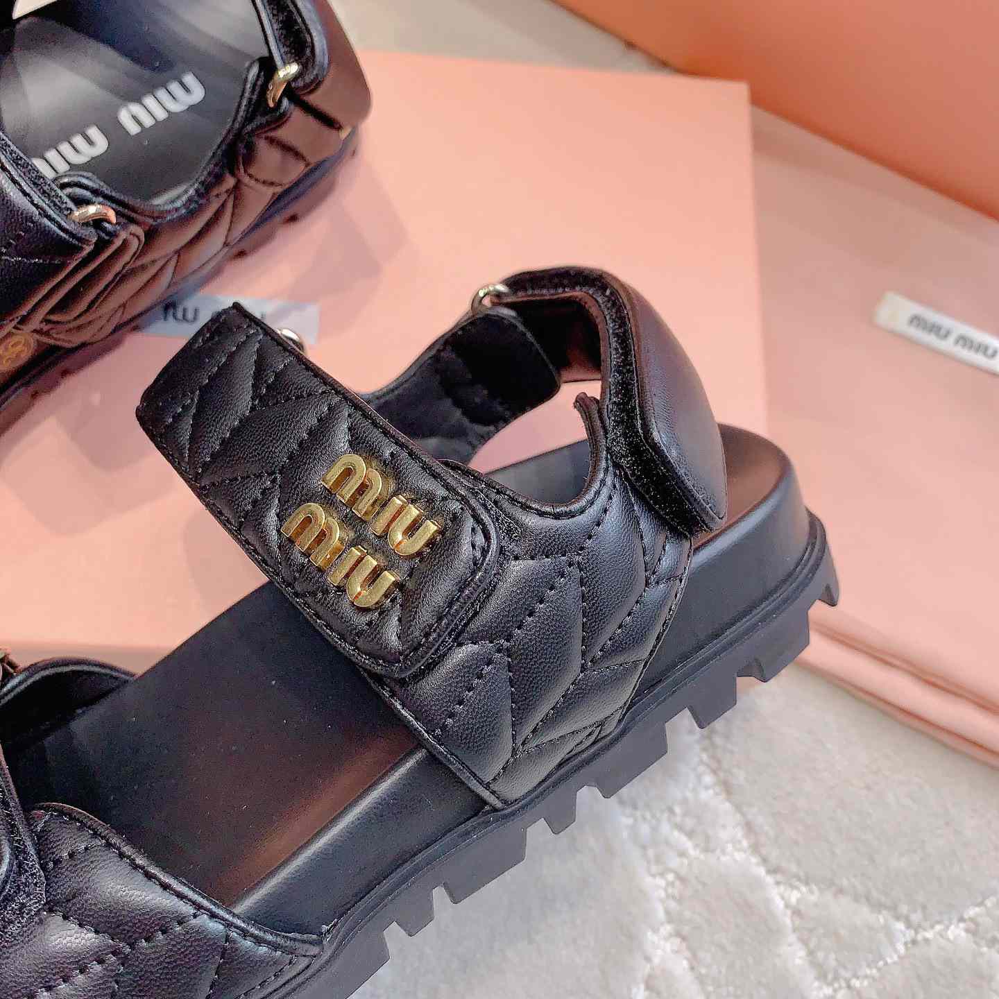 Miu Miu Sporty Matelassé Nappa Leather Sandals - DopestKickz