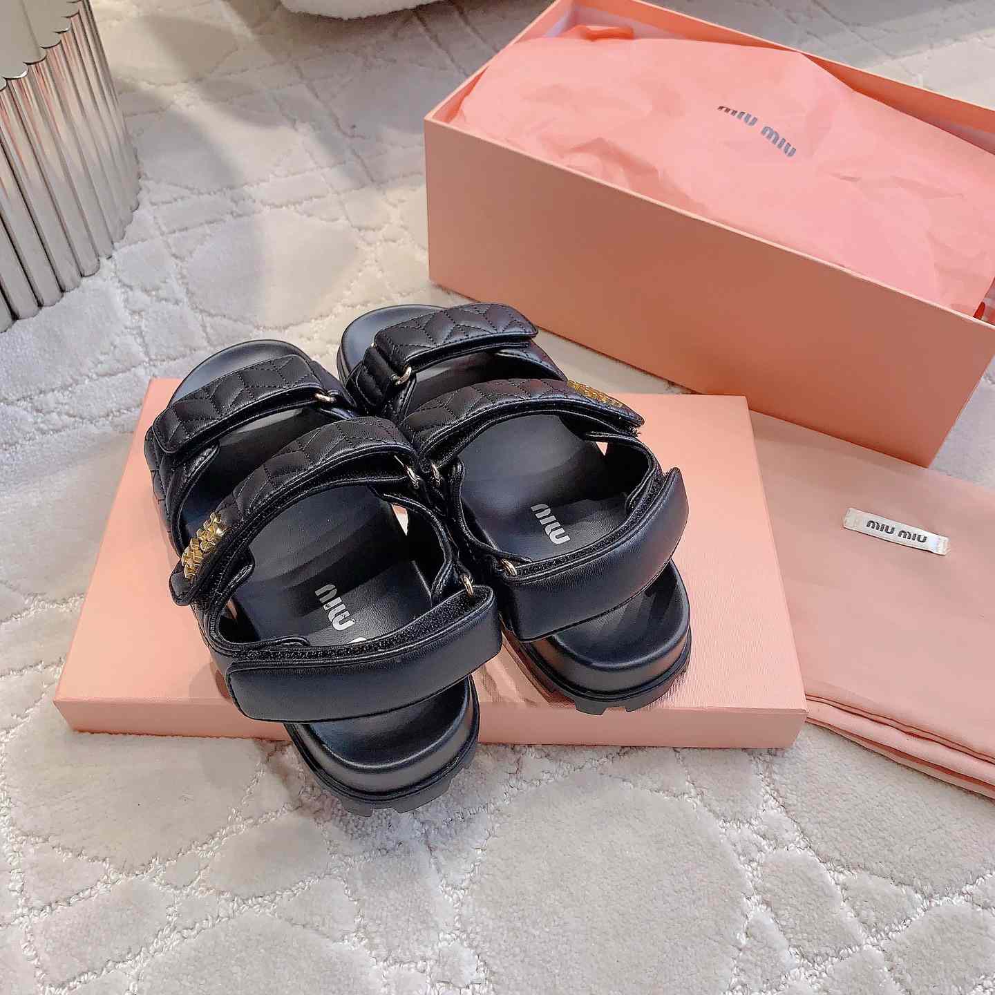 Miu Miu Sporty Matelassé Nappa Leather Sandals - DopestKickz