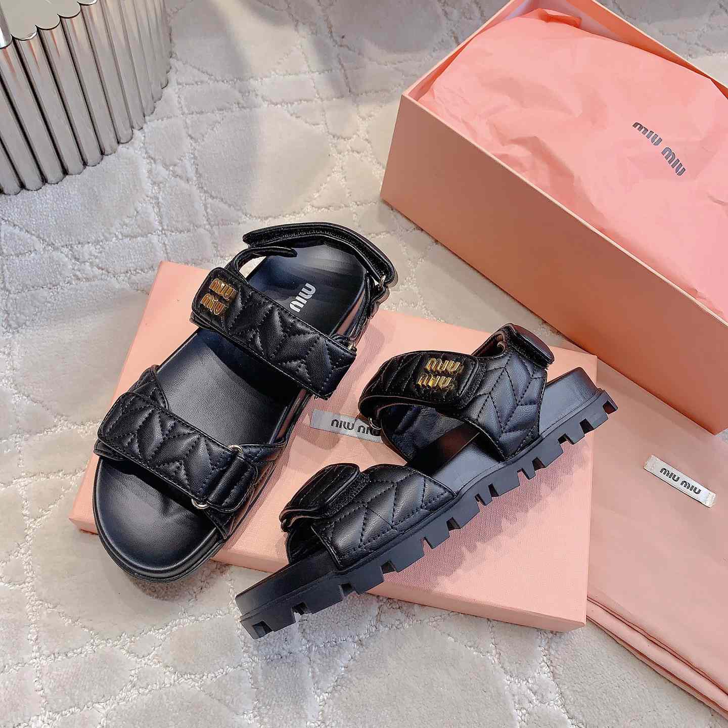 Miu Miu Sporty Matelassé Nappa Leather Sandals - DopestKickz