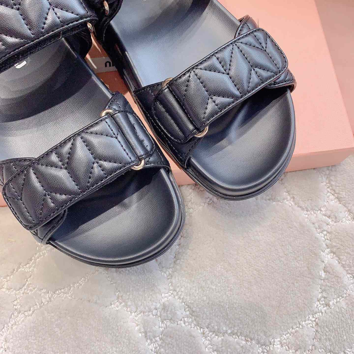Miu Miu Sporty Matelassé Nappa Leather Sandals - DopestKickz