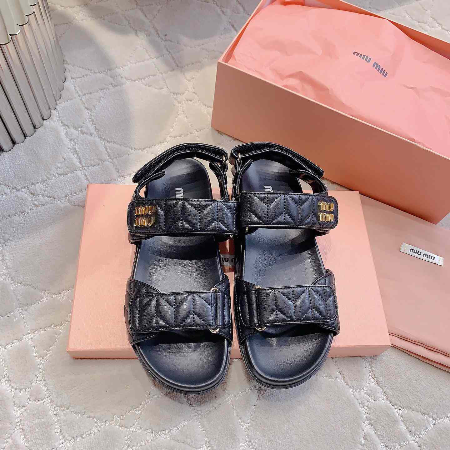 Miu Miu Sporty Matelassé Nappa Leather Sandals - DopestKickz