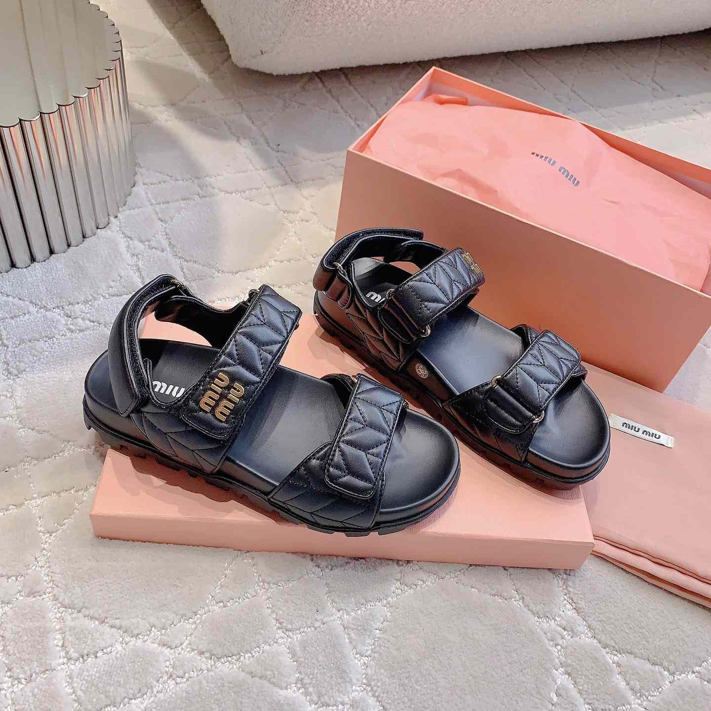 Miu Miu Sporty Matelassé Nappa Leather Sandals - DopestKickz