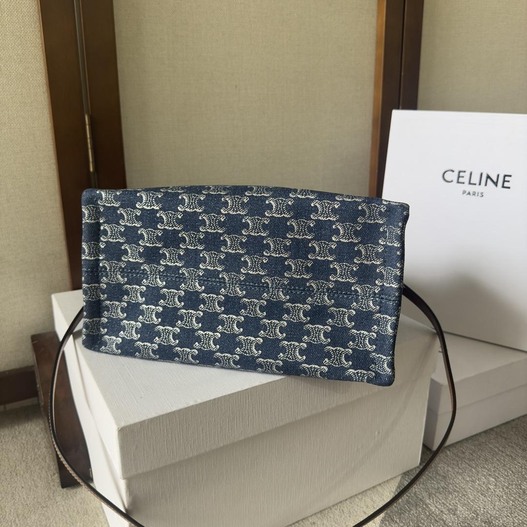 Celine Small Cabas Thais In Denim With Triomphe All-over And Calfskin Denim / Silver - DopestKickz