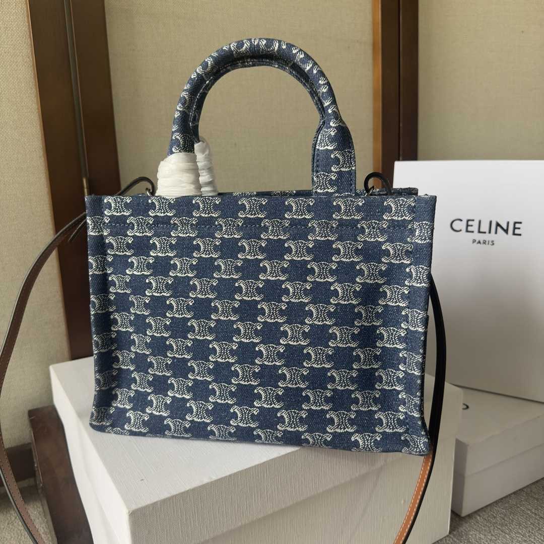 Celine Small Cabas Thais In Denim With Triomphe All-over And Calfskin Denim / Silver - DopestKickz