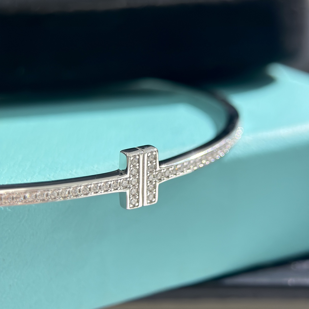 Tiffany & Co. 18K White Gold T Hinged Wire Bangle Bracelet - DopestKickz