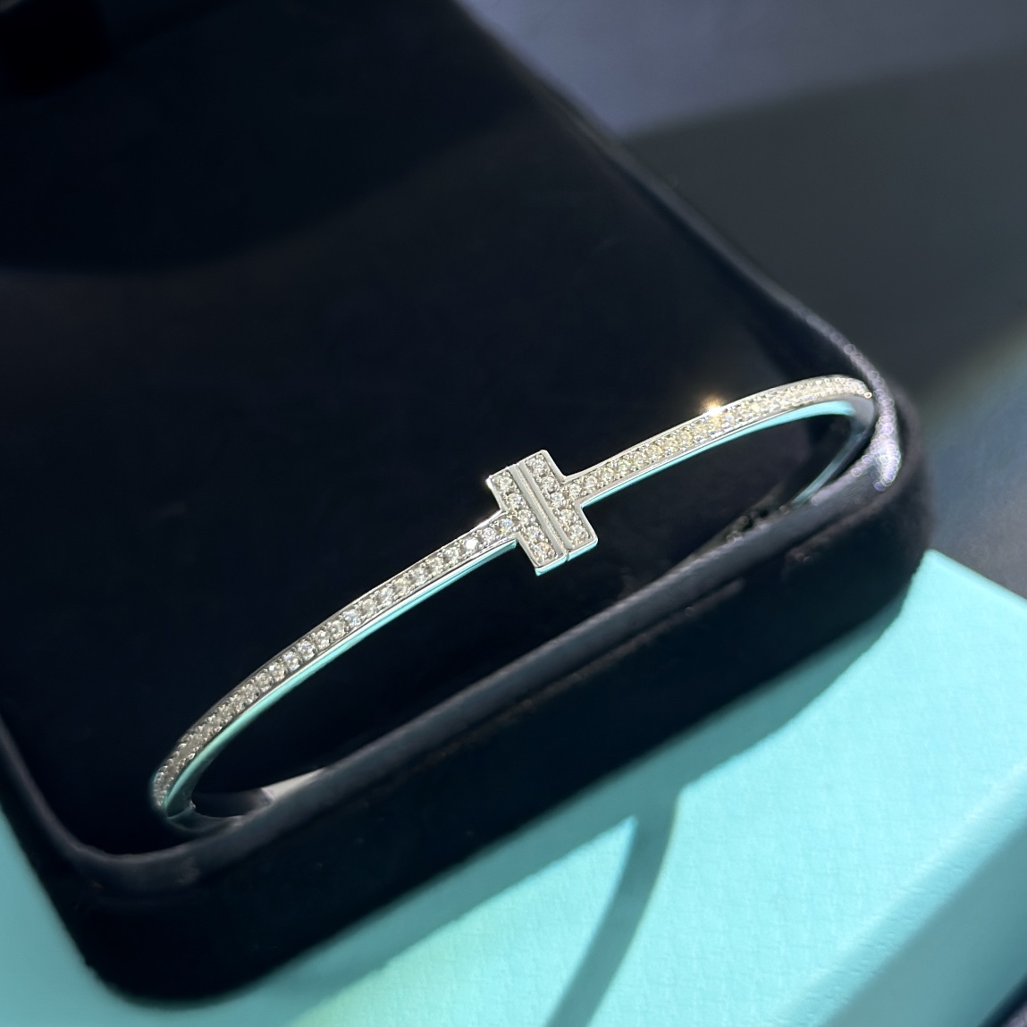 Tiffany & Co. 18K White Gold T Hinged Wire Bangle Bracelet - DopestKickz