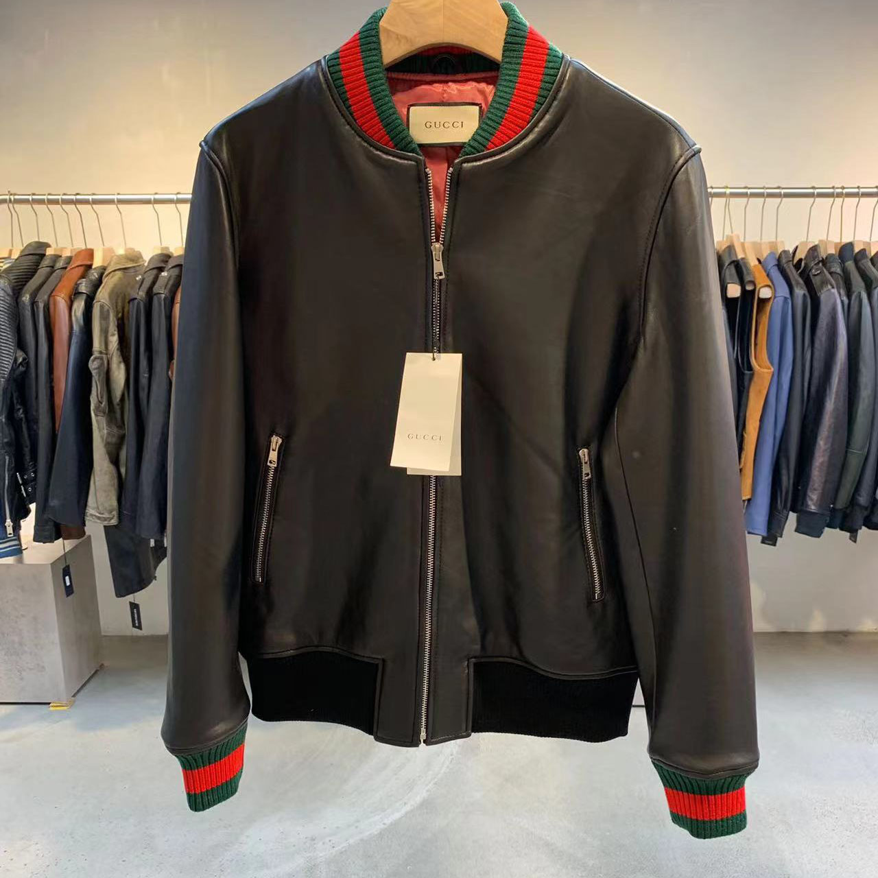 Gucci Leather Jacket With Web - DopestKickz