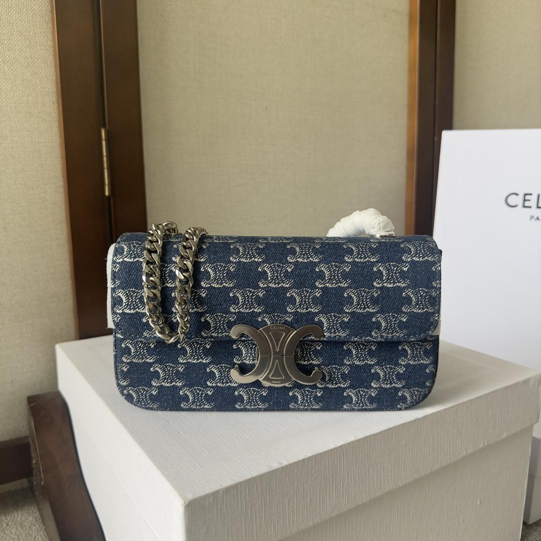 Celine Chain Shoulder Bag Claude In Denim With Triomphe All-over Denim / Silver - DopestKickz