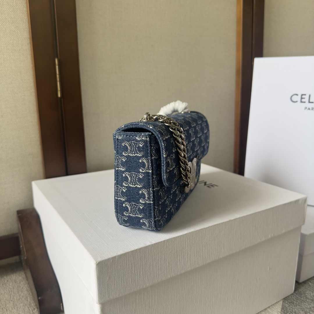 Celine Chain Shoulder Bag Claude In Denim With Triomphe All-over Denim / Silver - DopestKickz