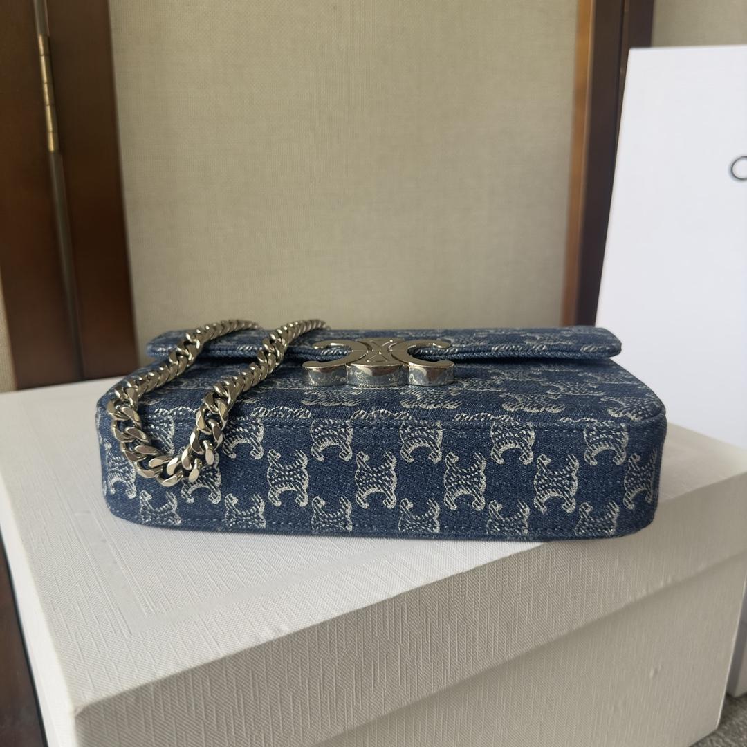 Celine Chain Shoulder Bag Claude In Denim With Triomphe All-over Denim / Silver - DopestKickz