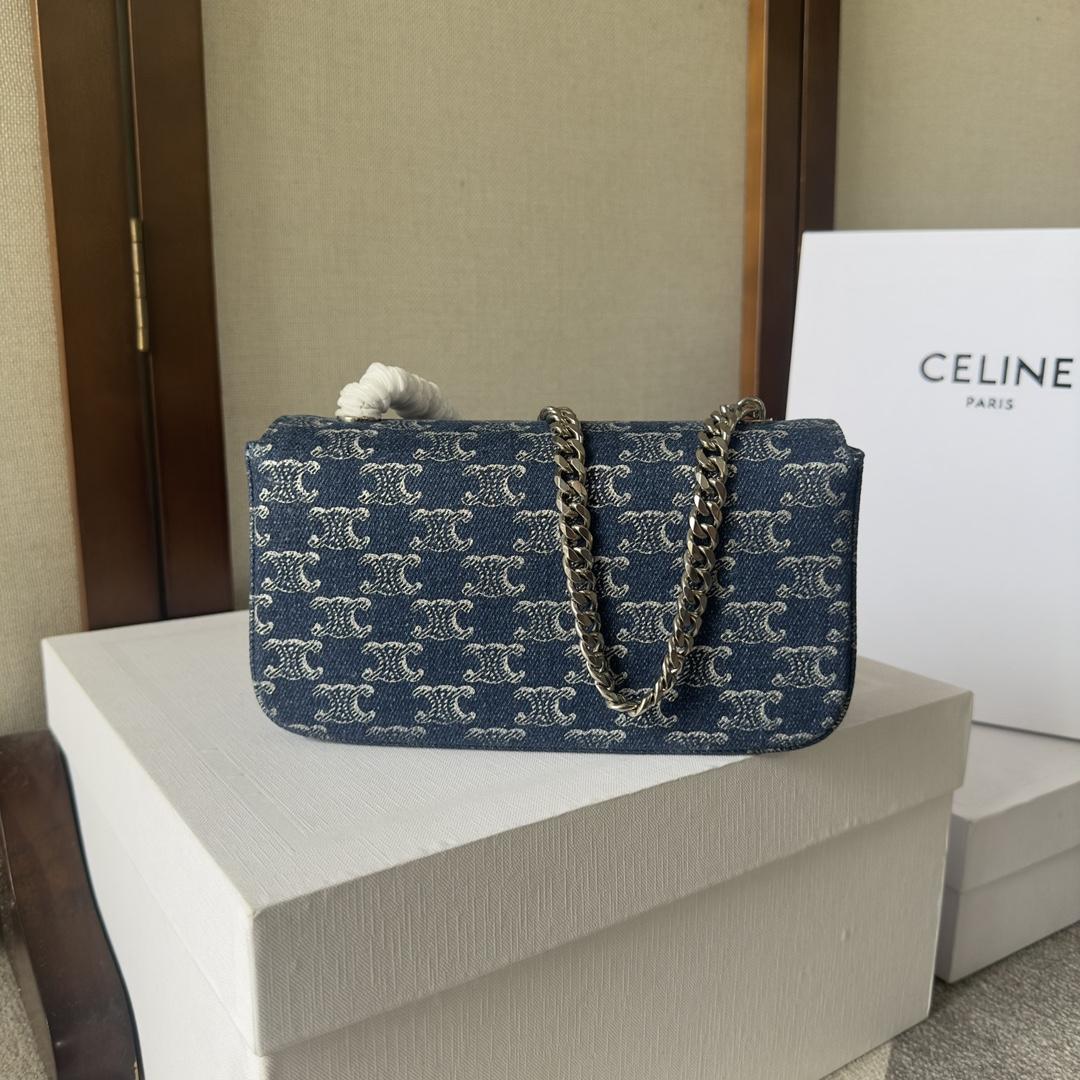 Celine Chain Shoulder Bag Claude In Denim With Triomphe All-over Denim / Silver - DopestKickz