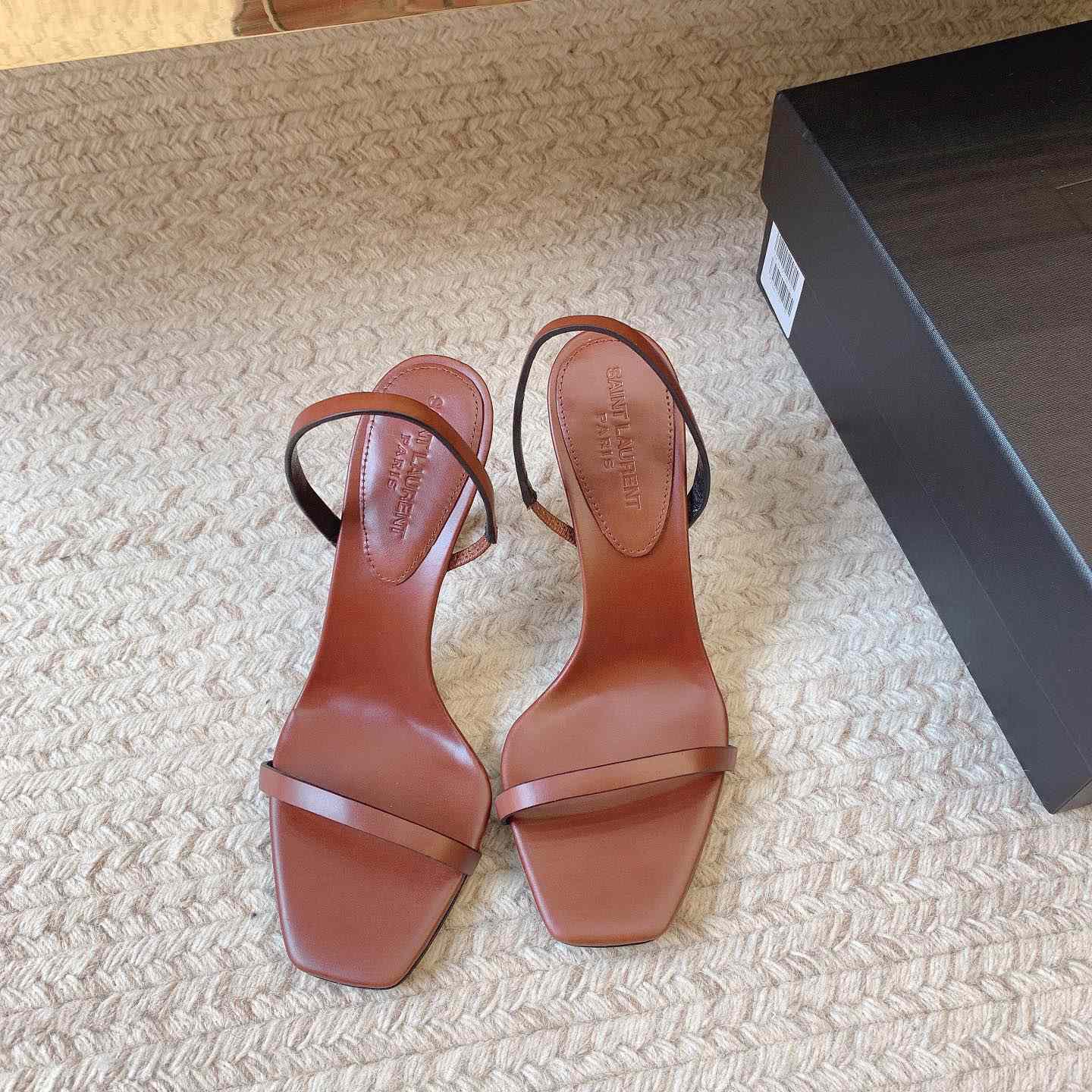 Saint Laurent Women's Brown Opyum 85 Leather Slingback Sandals - DopestKickz