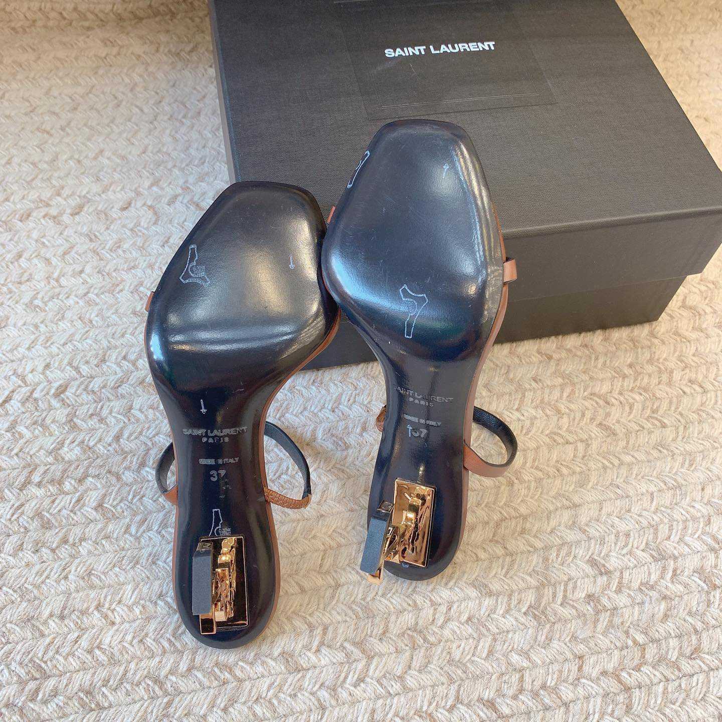 Saint Laurent Women's Brown Opyum 85 Leather Slingback Sandals - DopestKickz