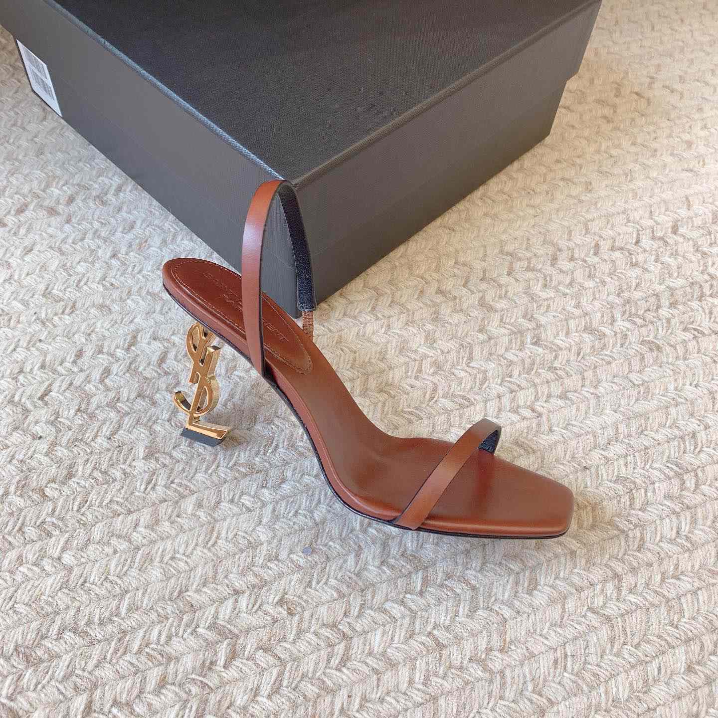 Saint Laurent Women's Brown Opyum 85 Leather Slingback Sandals - DopestKickz