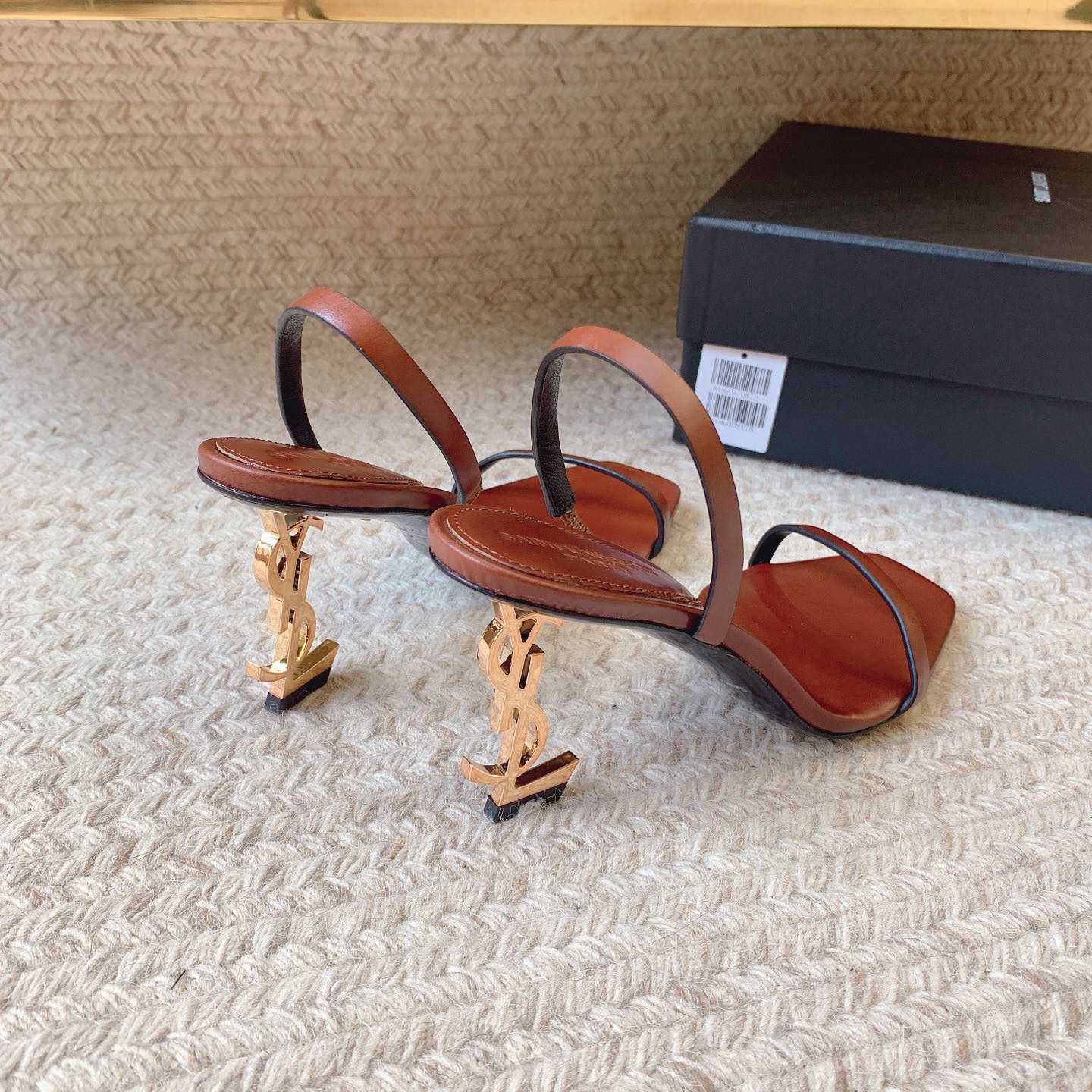 Saint Laurent Women's Brown Opyum 85 Leather Slingback Sandals - DopestKickz