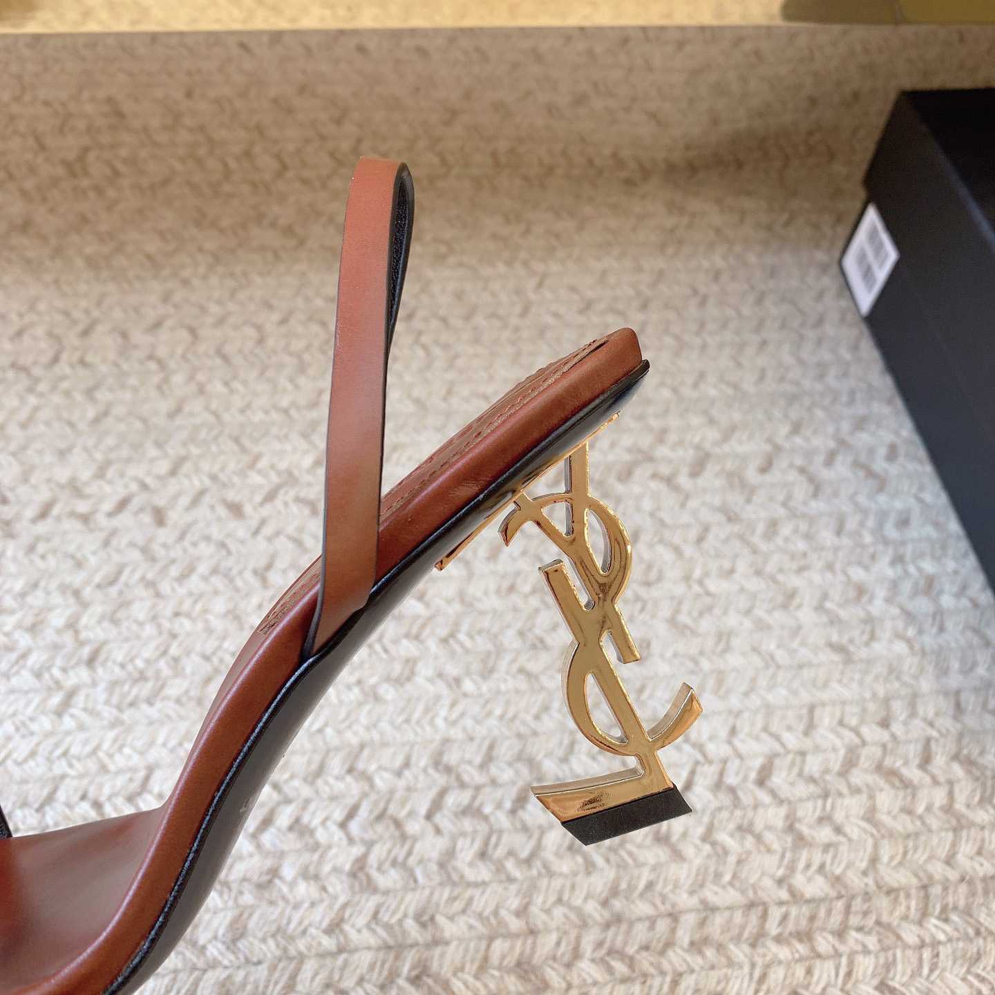 Saint Laurent Women's Brown Opyum 85 Leather Slingback Sandals - DopestKickz