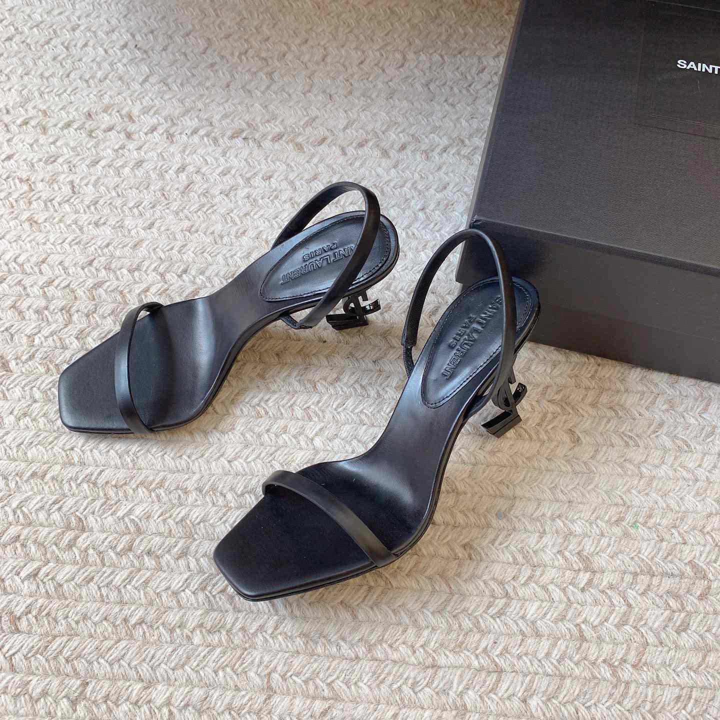 Saint Laurent Women's Brown Opyum 85 Leather Slingback Sandals - DopestKickz