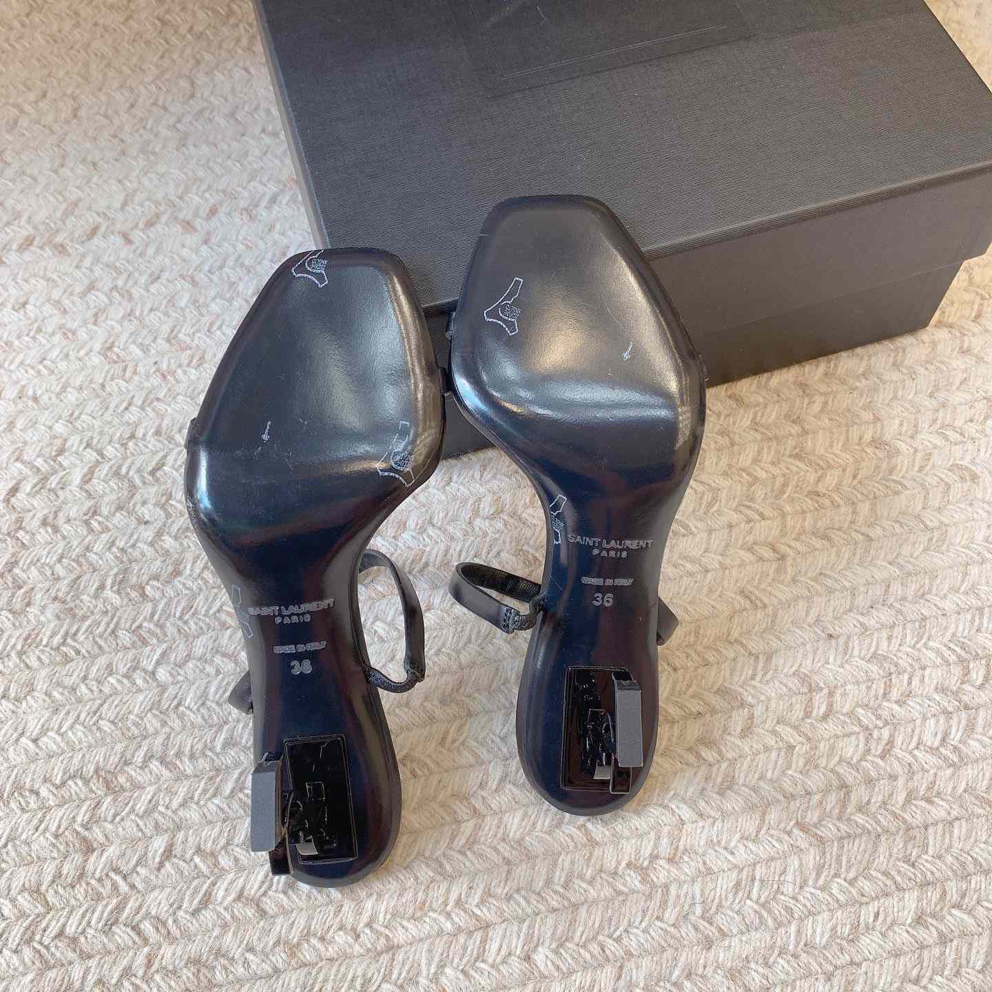 Saint Laurent Women's Brown Opyum 85 Leather Slingback Sandals - DopestKickz